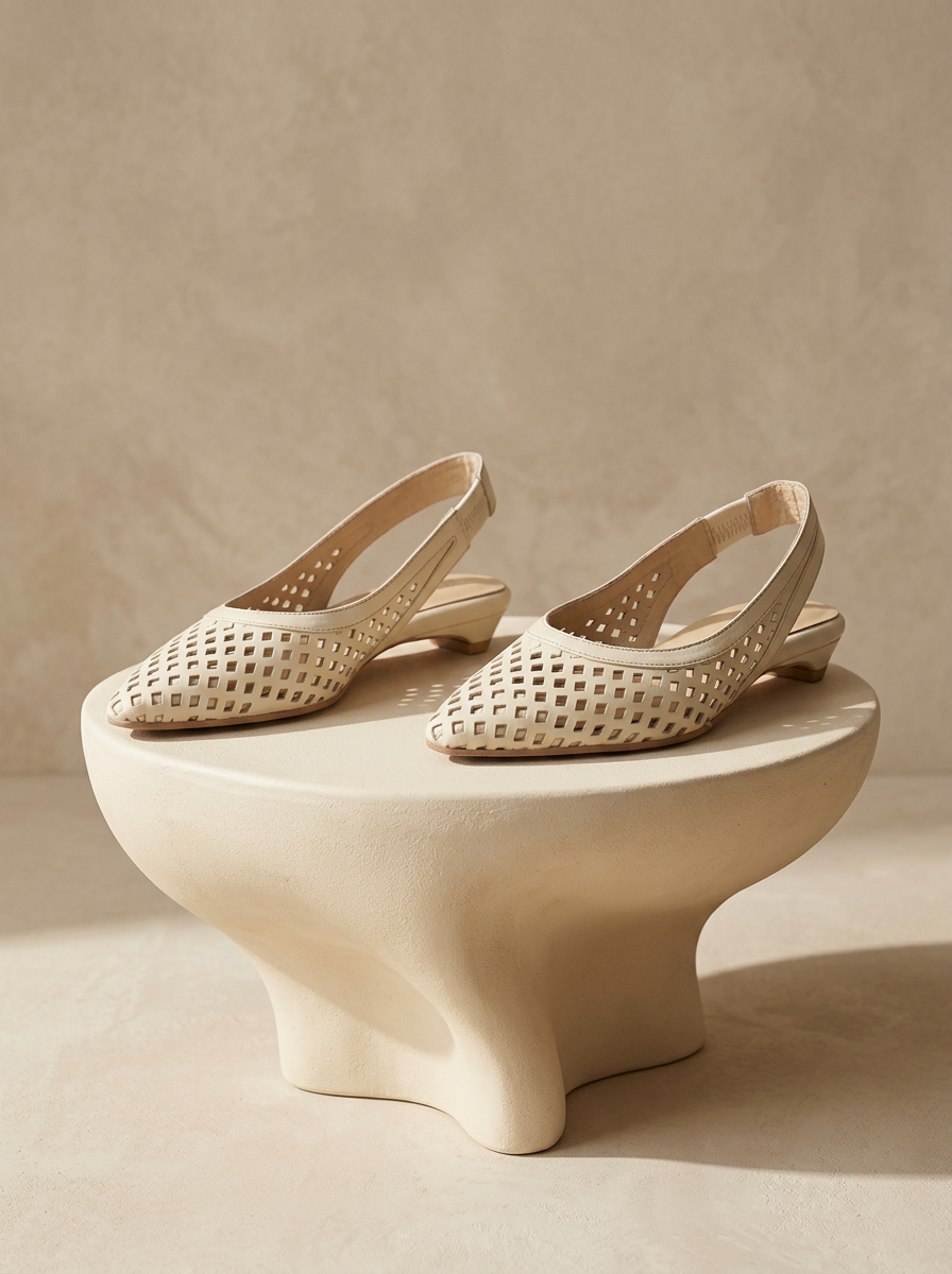 RUKA krem perfore slingback